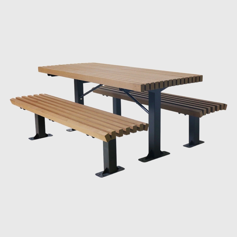 Composite picnic table combining recycled wood fibers and plastic for high durability